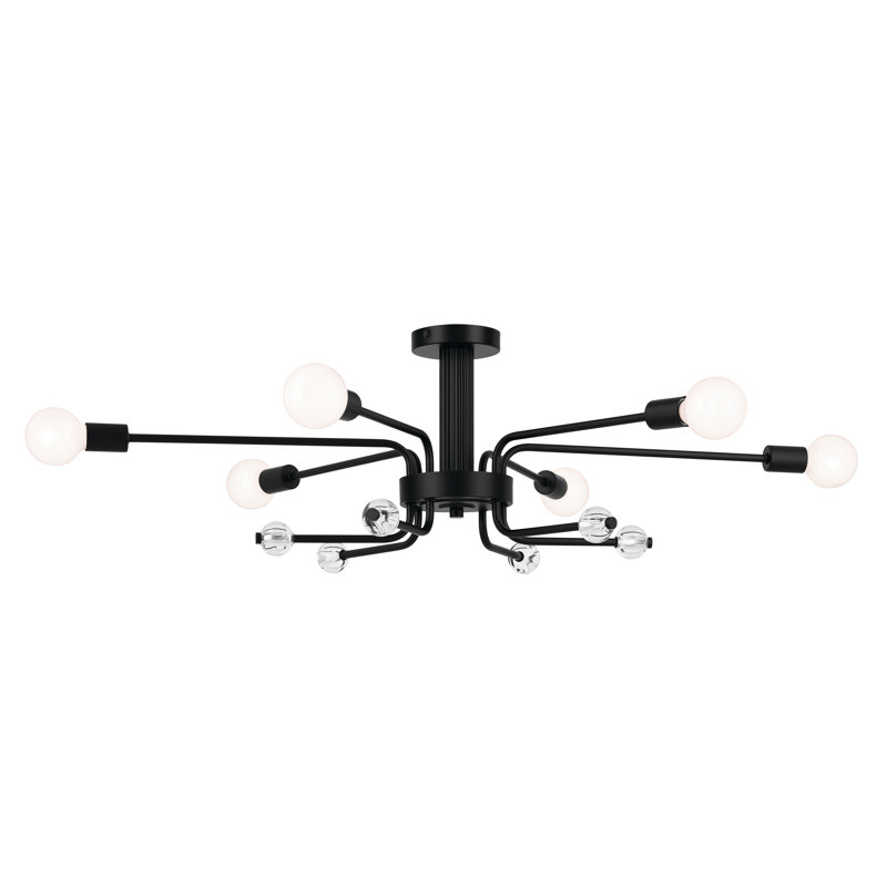Plafonnier encastré multi lumières avec cristal transparent, Noir