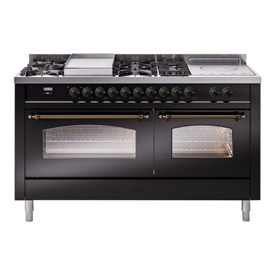 Cuisinière à double combustible de 60 po avec 5 brûleurs scellés, plaque chauffante et porte française ILVE Nostalgie II Series