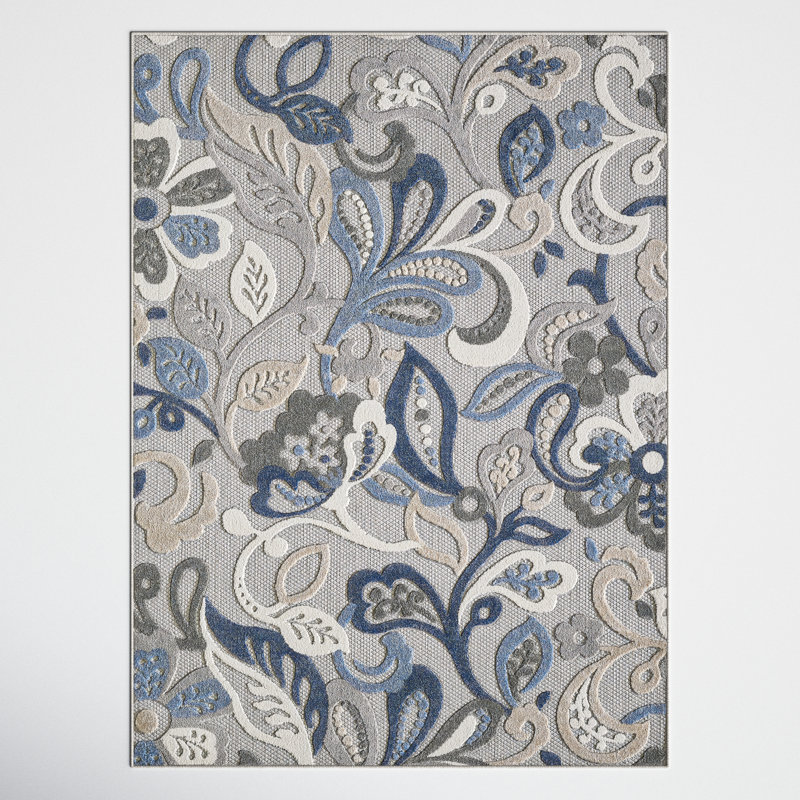 Tapis d'intérieur / extérieur Gahanna, Rectangle 6 pi 7 po x 9 pi, Gris te bleu