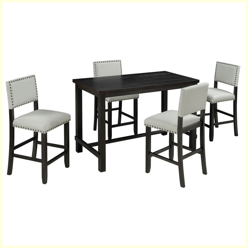 Classic 5-Piece Counter Height Dining Set with 4 Chairs, Espresso, Espresso/White