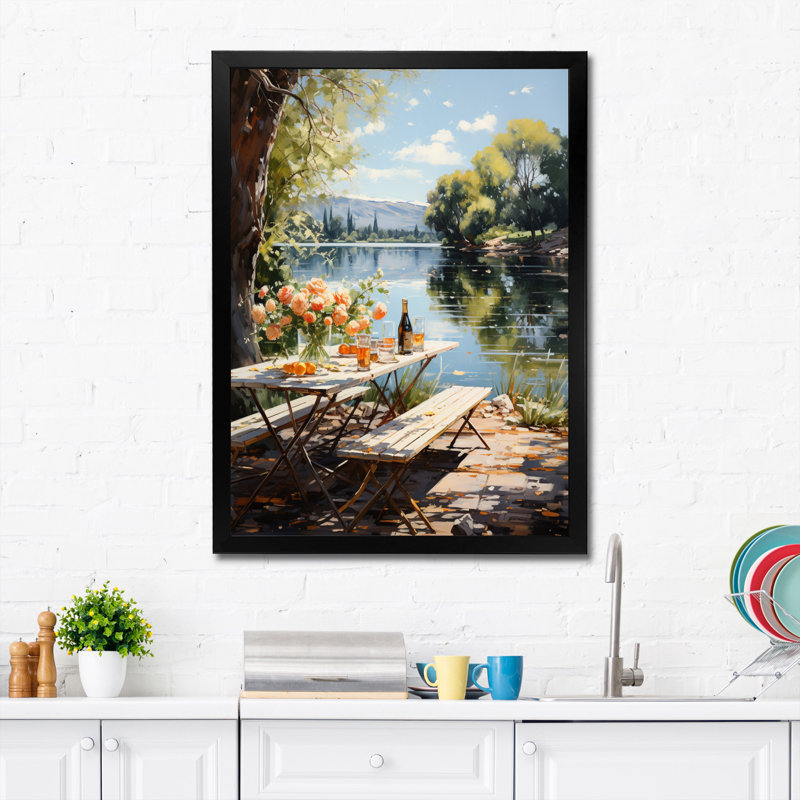 «Food Picnic by the Lake II», reproduction sur toile, Cadre photo noir, H 20 po x l 12 po x P 1 po