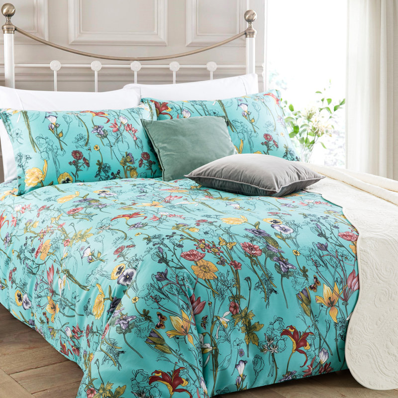 Sateen Floral Duvet Cover, Super King Duvet Cover + 2 Pillow Cases