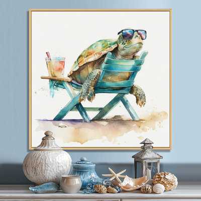 Turtle Laying On A Beach Chair With Sunglasses III - Turtle Canvas Print Wall Art