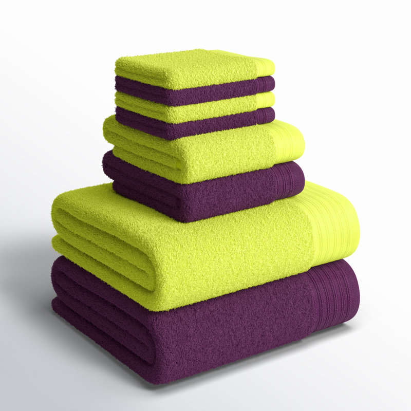 Doncia 8 Piece 100% Cotton Towel Set, Apple Green/Plum