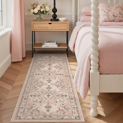 Abadou Vintage Floral Dusty Pink Machine Washable Area Rug with Non-Slip Backing