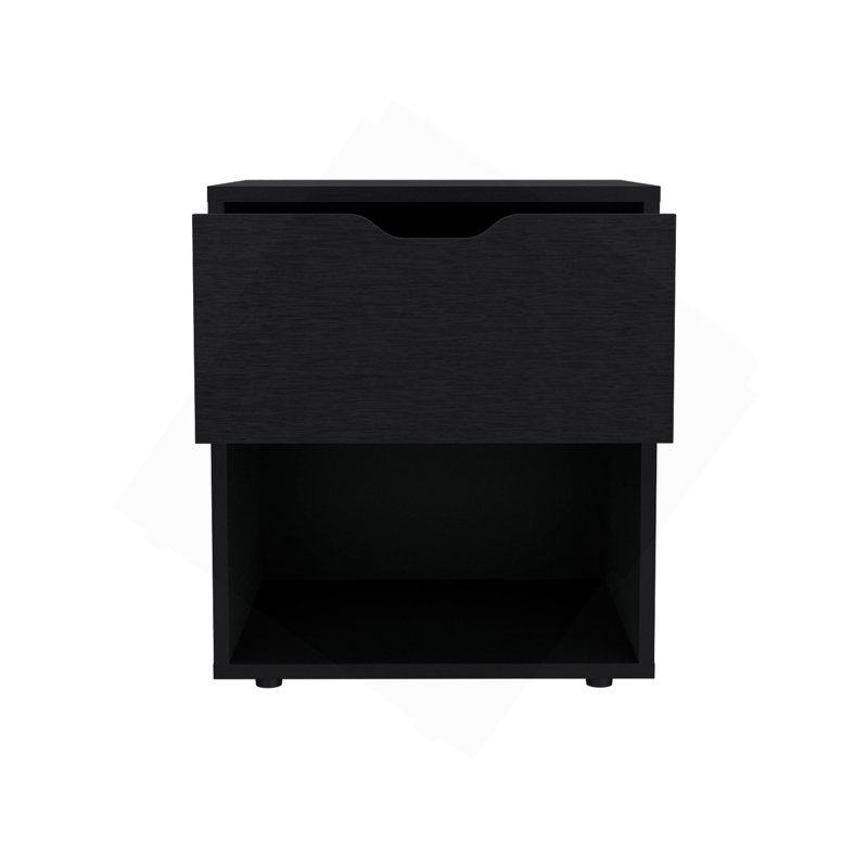19.7" High Nightstand End Table With Open Shelf,Black, Black