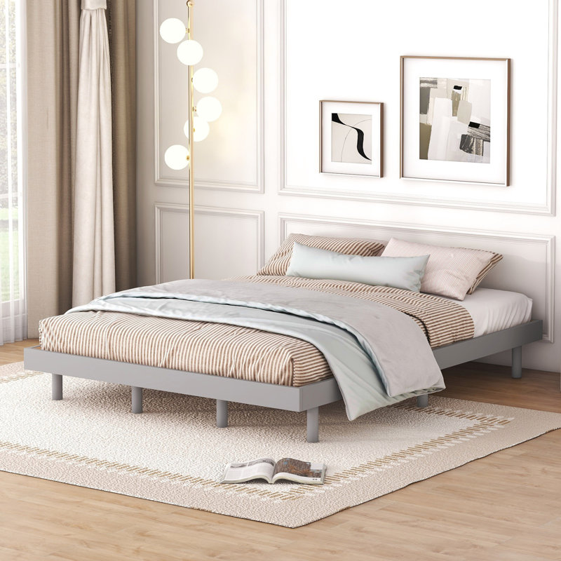 Grey Queen Bed Frame With Modern Floating Design - Enhanced Durability Queen-Size In Materials And Elegant
