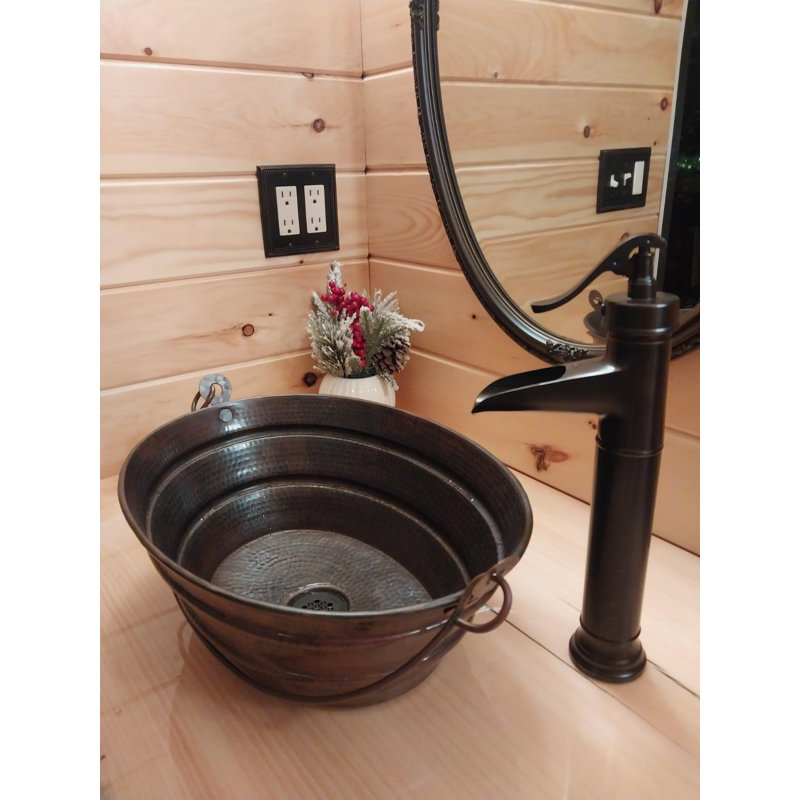 16" Oval Copper Vessel Bath Sink Bucket Style, Faucet  & Drain Included