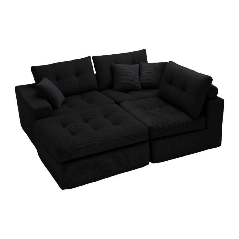 Canapé-lit en coin avec méridienne à compression Corduroy, canapé modulaire en forme de L avec éponge à haute densité, canapé convertible sans assemblage requis pour le salon, appartement, chambre d'amis
