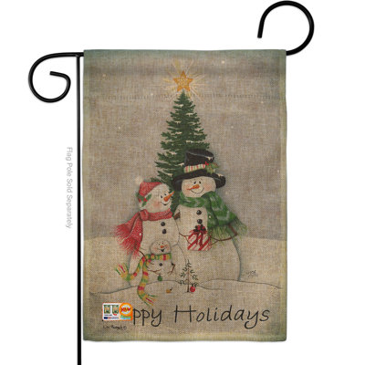 Drapeau de jardin 2 côtés en polyester 1 pi 6,5 po x 1 po bonhomme de neige de la famille bonhomme de neige