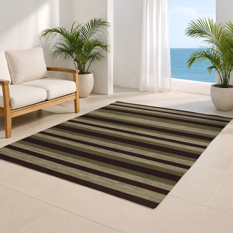 Tapis intérieur / extérieur noir HorizontalStripes, Rectangulaire 3 pi x 5 pi