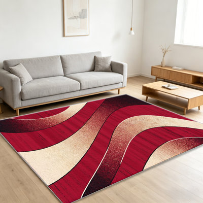 Tapis abstrait rouge et beige pour le salon, doux et confortable, convient à toutes les saisons, facile à entretenir, tapis de sol intérieur lavable à la machine, sous la table de ferme convenant à la chambre à coucher, à la salle à manger, au bureau, au balcon, au patio de décoration intérieure