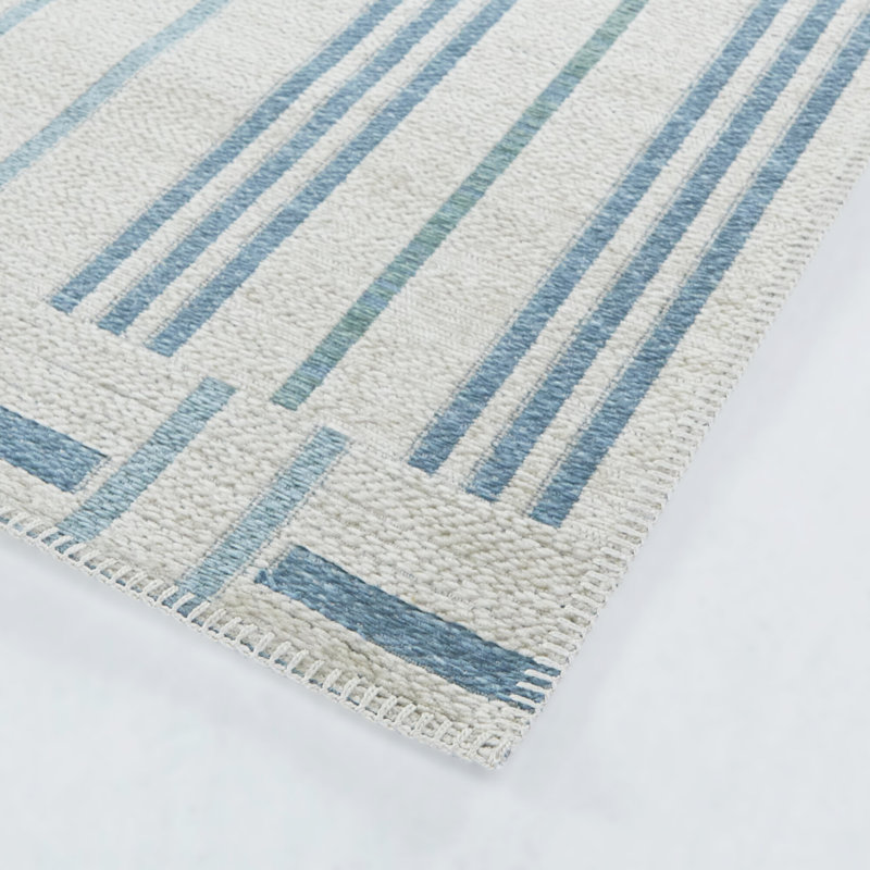 Rectangle rayé P.E.T. Tapis intérieur / extérieur bleu / ivoire, Rectangle 7 pi 10 po x 10 pi