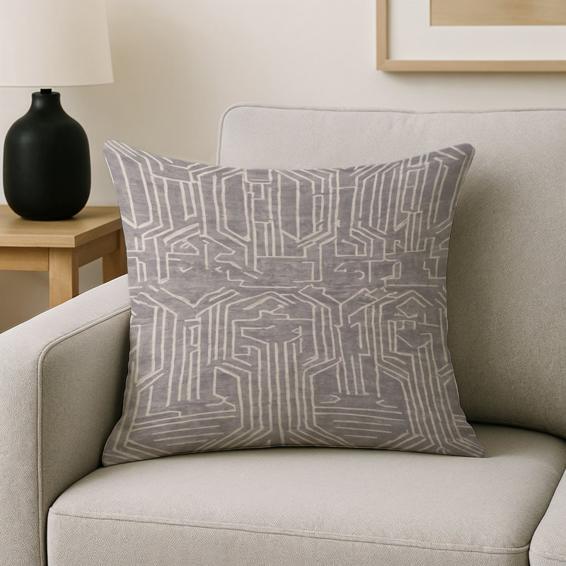 Coussin décoratif intérieur et extérieur Modern, Carré 16 po, Gris / blanc / beige géométrique 1