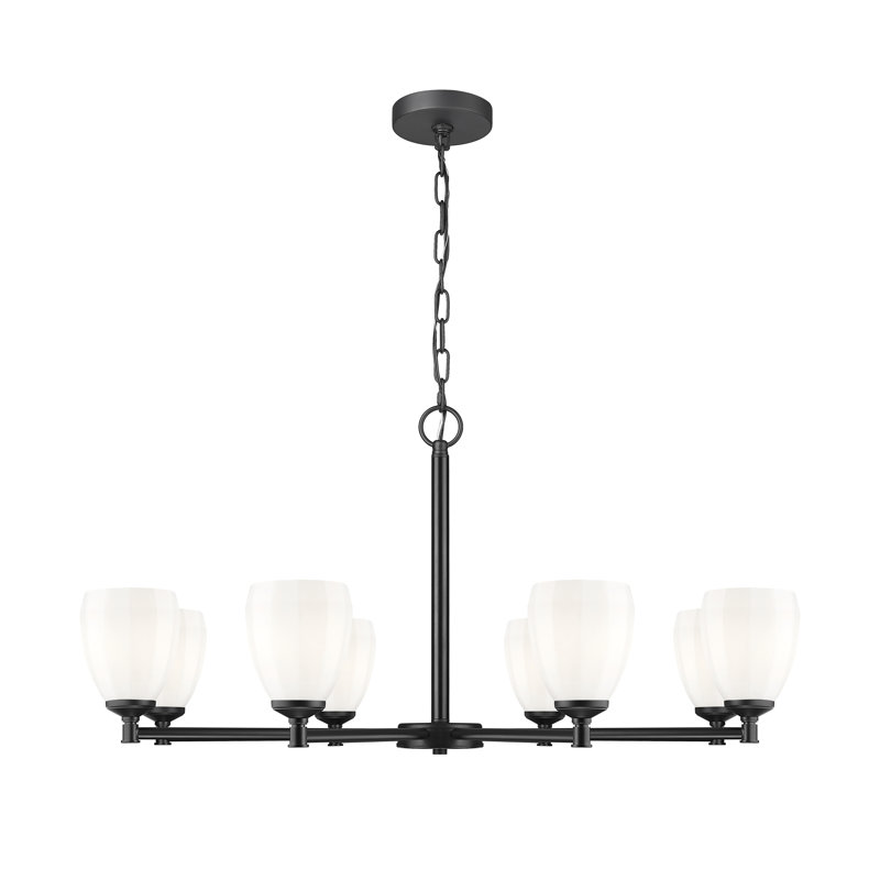 Lustre moderne Mattera, H 19,25 po x l 42 po x P 42 po, Noir mat, 8 lumières