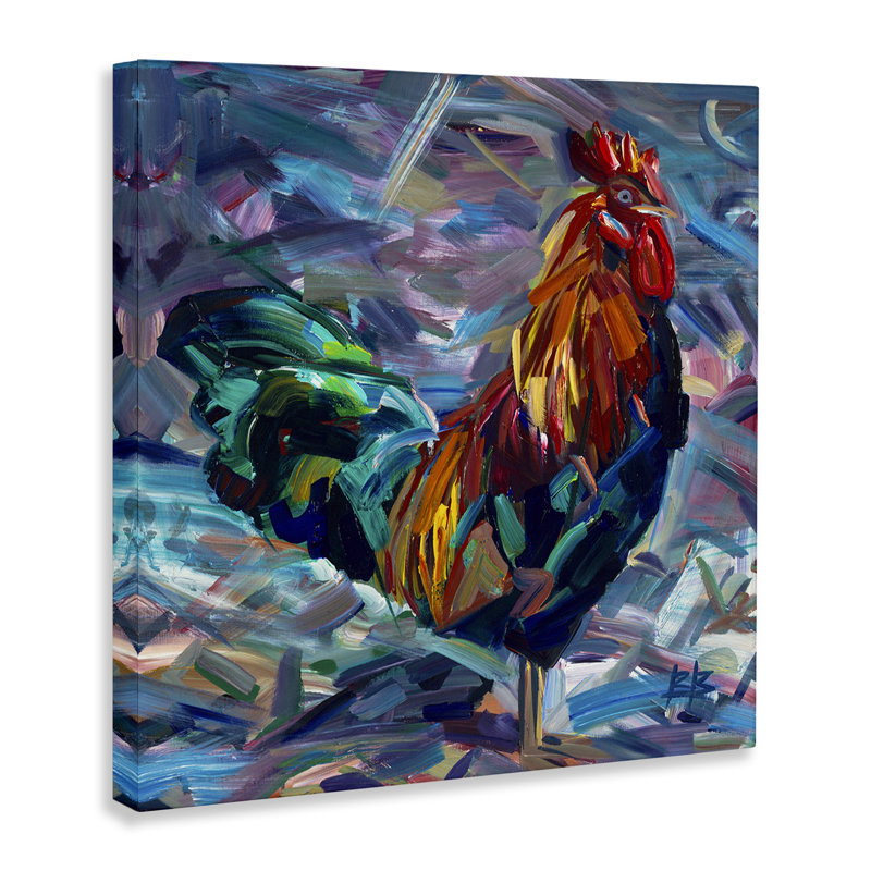 Toile abstraite, "Crosshatch Rooster" par Borcherding, H 17 po x l 17 po
