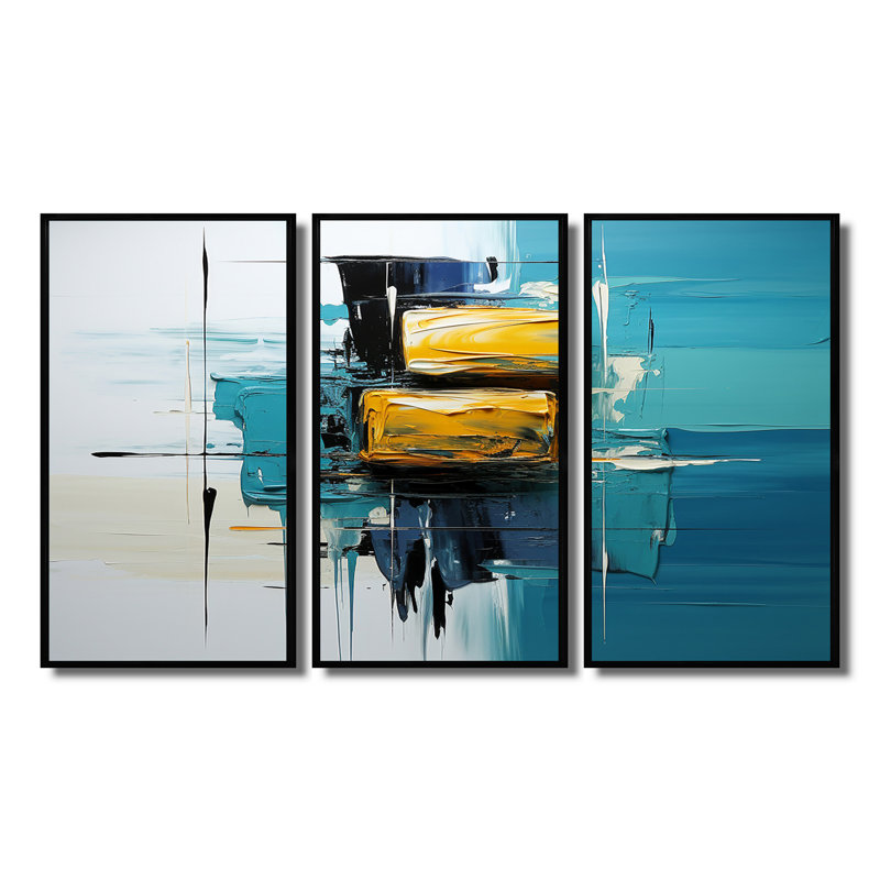 Croyde - Ensemble de décoration murale abstraite, H 28 po x l 36 po x P 1 po, Cadre flottant noir