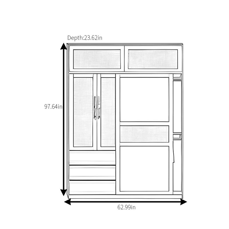 Simple And Elegant Wicker Sliding Wardrobe, 97.64" H x 62.99" W x 23.62" D