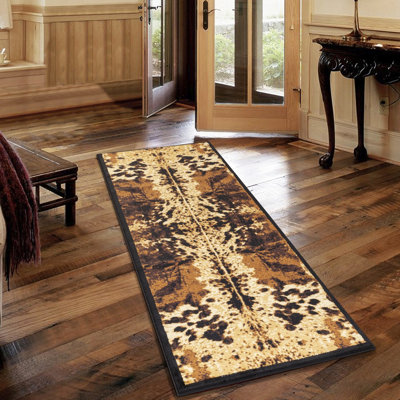 Tapis d'intérieur imitation peau de vache, 79 cm x 91 cm, en polypropylène noir, résistant aux taches et aux animaux, d'une épaisseur de 1 cm, idéal pour les entrées et autres pièces.
