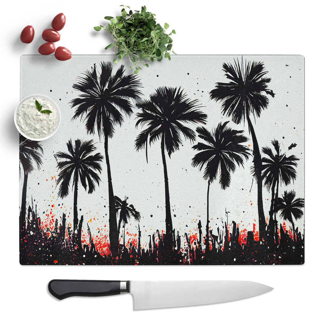 Palm Tree Splatter Abstract  Glass Chopping Board