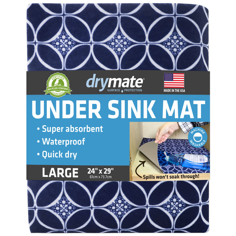 Tapis sous-lavabo XL, doublure d'armoire protectrice pour la cuisine et la salle de bain - absorbant, imperméable et ajustable (24 po x 59 po) (bleu indigo) (fabriqué aux États-Unis)