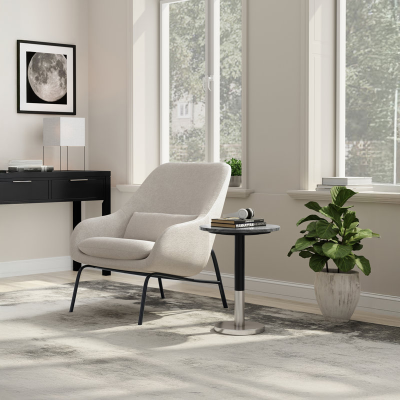 Evans 16"W Genuine Marble Top Modern Side Table With Two-Tone Metal Base, Black