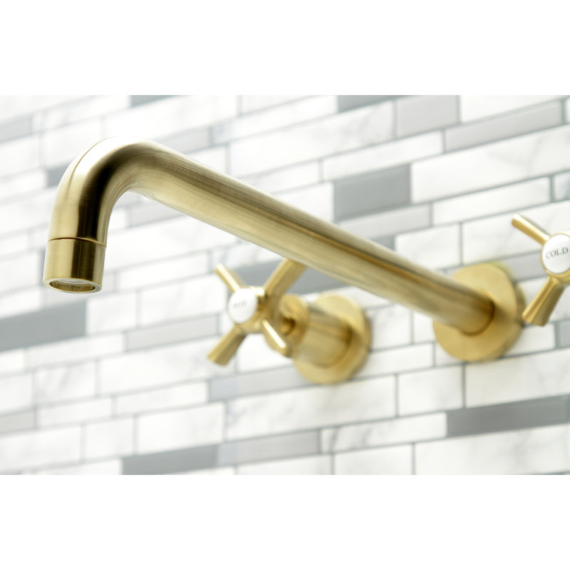 Kingston Brass Millennium Two-Handle 3-Hole Wall Mount Roman Tub Faucet, Brushed Brass