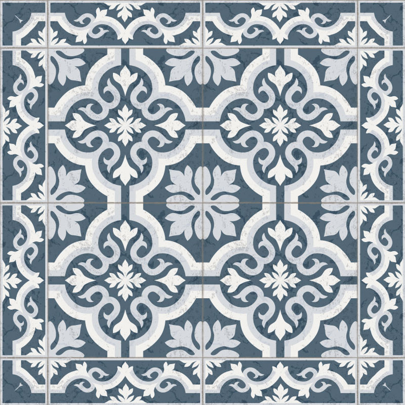 Gracia Blue  Easy to Clean Vinyl Mat, Rectangle 6' x 9'