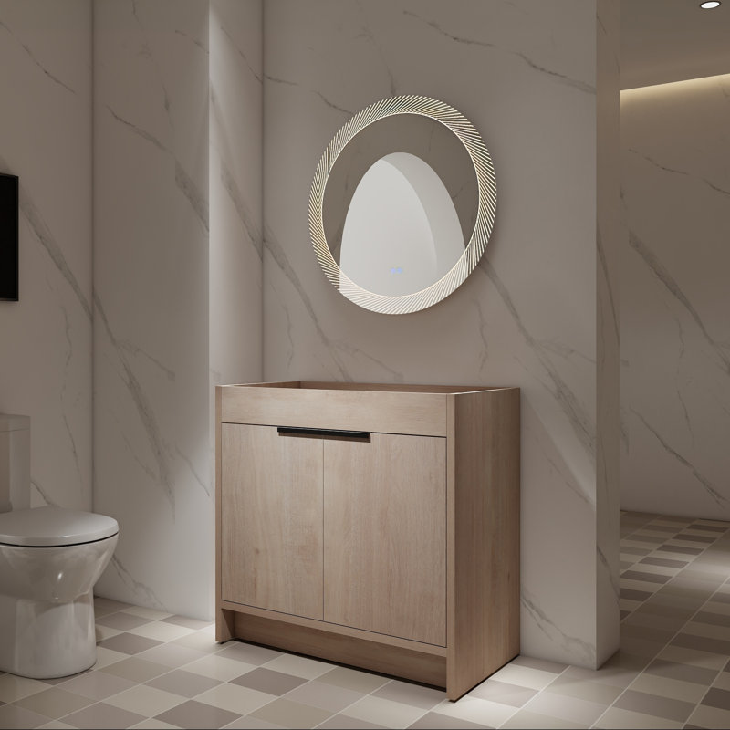 Base de meuble-lavabo autoportant 36 po avec deux portes à fermeture douce, Chêne clair uni