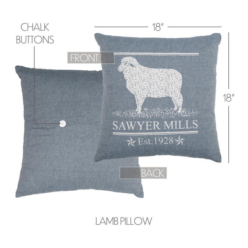 Sawyer Mill Blue Lamb Pillow with Rustic Design, 18x18