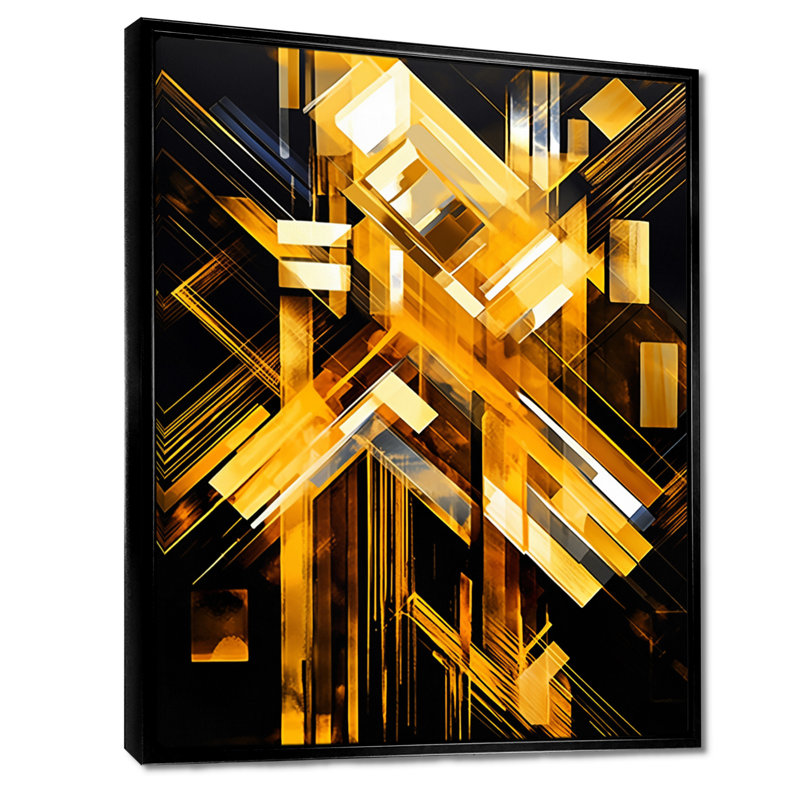 Art nouveau, lever de soleil vibrant - art mural géométrique, H 20 po x l 12 po x P 1 po, Toile avec cadre flottant noir