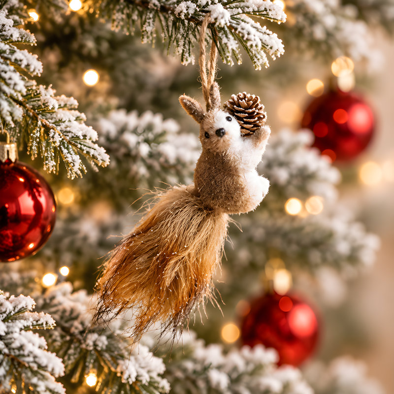 5 " Handmade Fabric and Faux Fur Hanging Figurine Ornament, Primary