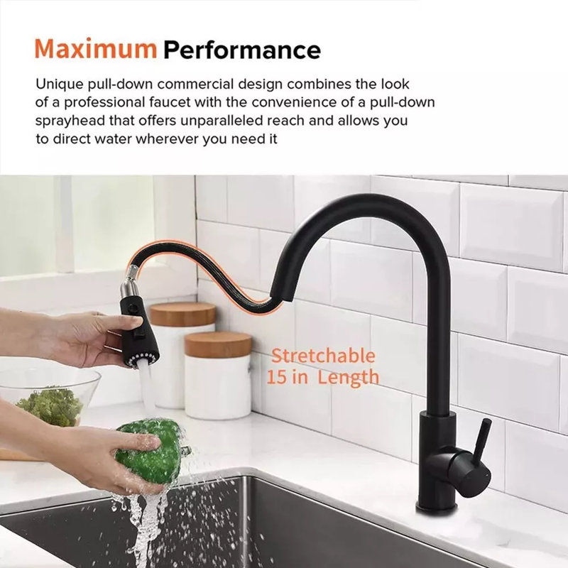 Matte Black Touch Sensor Kitchen Faucet w/ Pull Out Sprayer Swivel Mixer Tap
