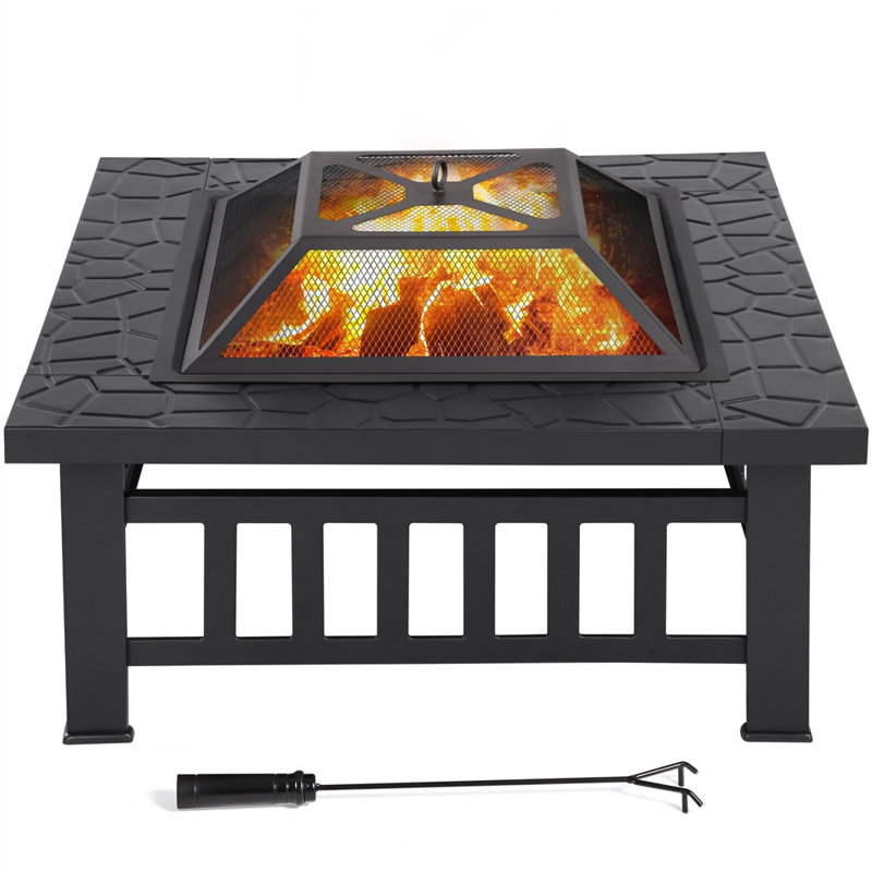 Hearthfolk Square Charcoal and Wood Burning Fire Pit, Black, 80.5cm L x 80.5cm W x 49.5cm H