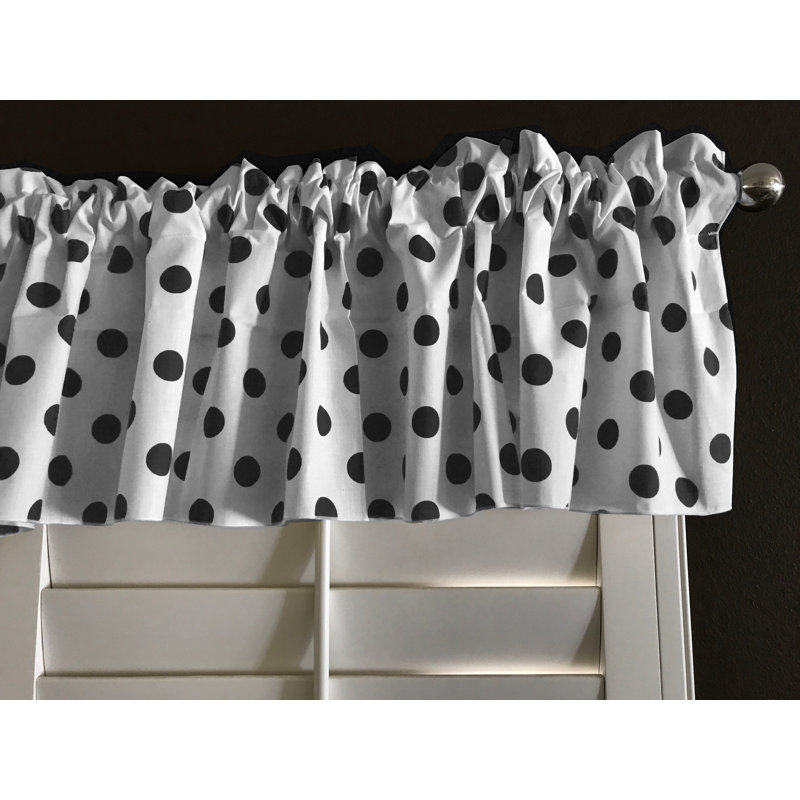 Chrisman Cotton Blend Polka Dots Tailored Window Valance, 58" W x 18" L, White/Black