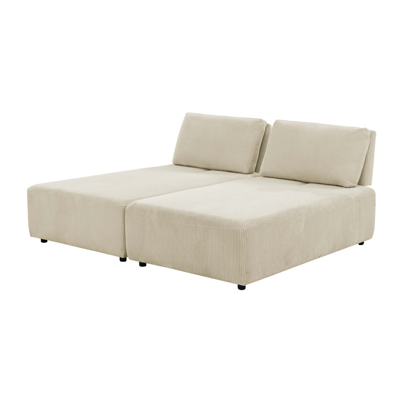 Fieger 78'' Armless Modular Sofa, Beige Corduroy