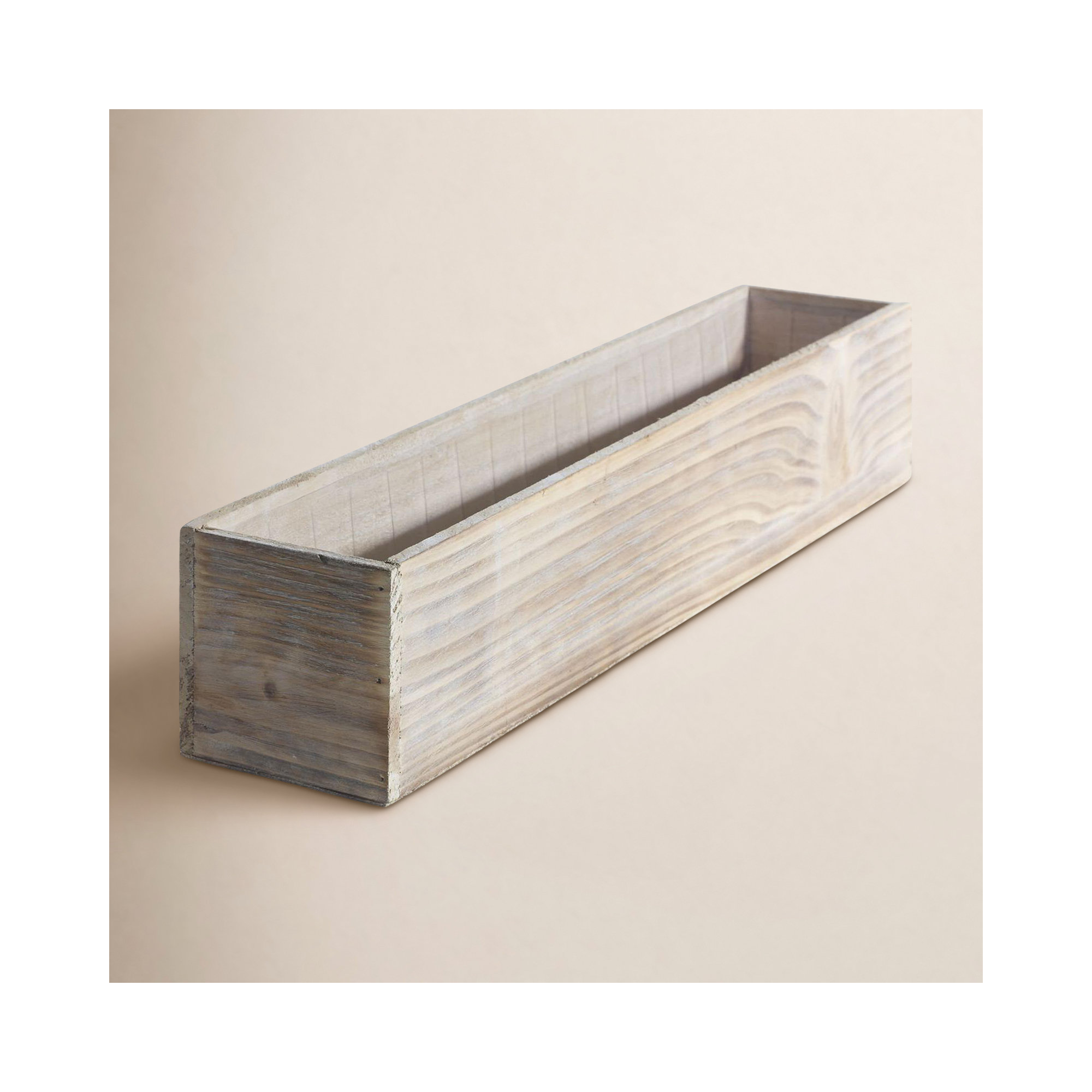Tariah Handmade Wood Planter Box, White, 4" H x 20" W x 4" D