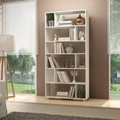 Bibliothèque moderne blanche, 3 tablettes, 35,4 x 74,2 x 10,0 pouces | 100% panneau de particules enduit de mélamine, épaisseur: 0,7 pouce | Conception murale, solution de rangement élégante et fonctionnelle pour la maison et le bureau
