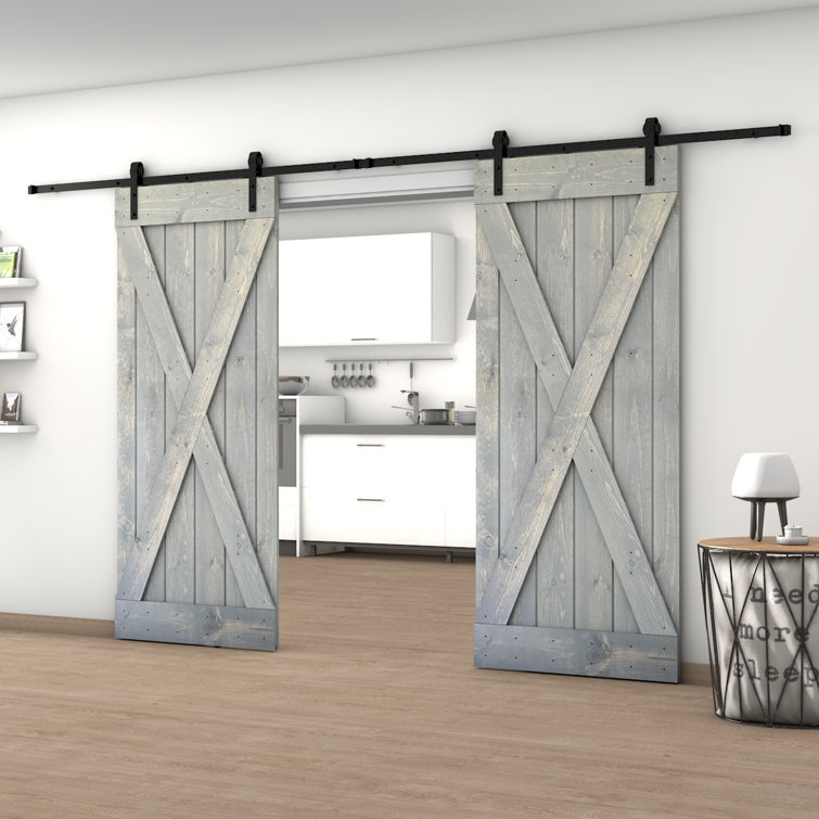 Paneled Wood and Metal Painted Barn Door with Installation Hardware Kit