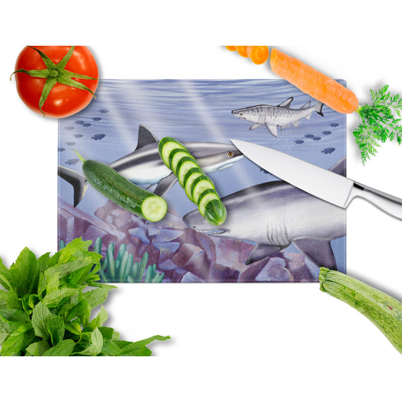 Caroline's Treasures Sharks Glass Cutting Board