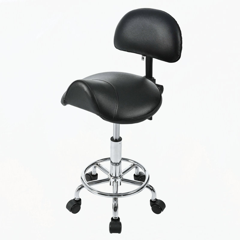 Saddle Stool with Back Support, Rolling Stools with Foot Rest, Ergonomic Adjustable Stool with Wheels, Backrest Adjustable Height & Angle for Salon Spa Tattoo Massage Office Swivel Stool Chair
