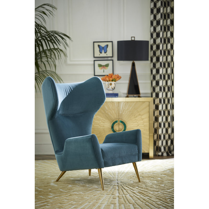 Milano Wing Chair, Bergamo Aegean, Brass