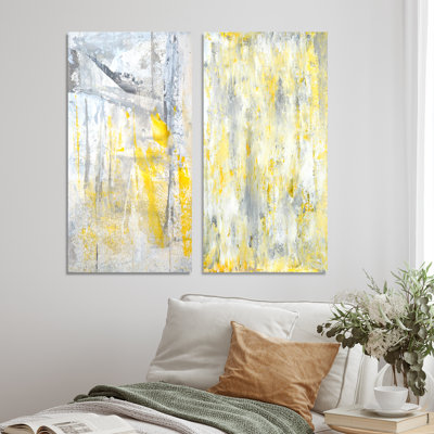«Gray and Yellow Merging Abstract», ensemble de 2 reproductions sur toile