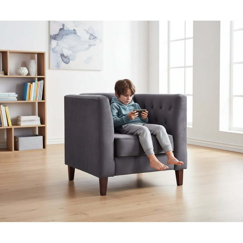 Fauteuil carré en velours, Gris