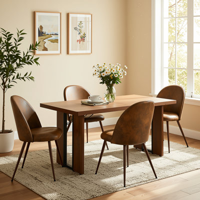 5-Piece Rectangular Wood-Look Dining Table Set With 4 Upholstered Dining Chairs