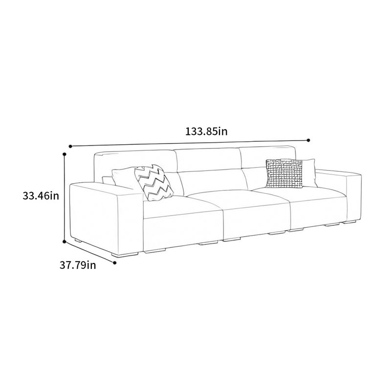 Canapé à dossier haut en tofu italien, H 33,46 po x l 133,85 po x P 37,79 po