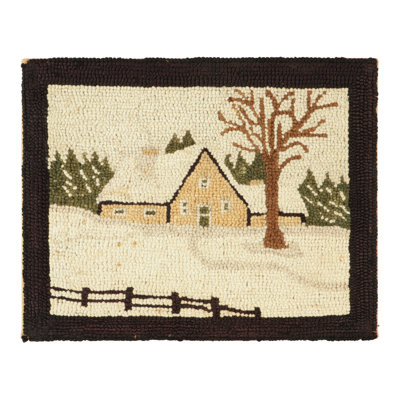 Antique Hooked Rug In Beige-Cream Rural Life Pictorial - Rug & Kilim