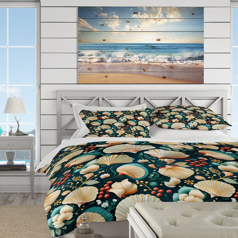 Ensemble de housse de couette Coastal Seashells, Housse de couette pour très grand lit et 2 très