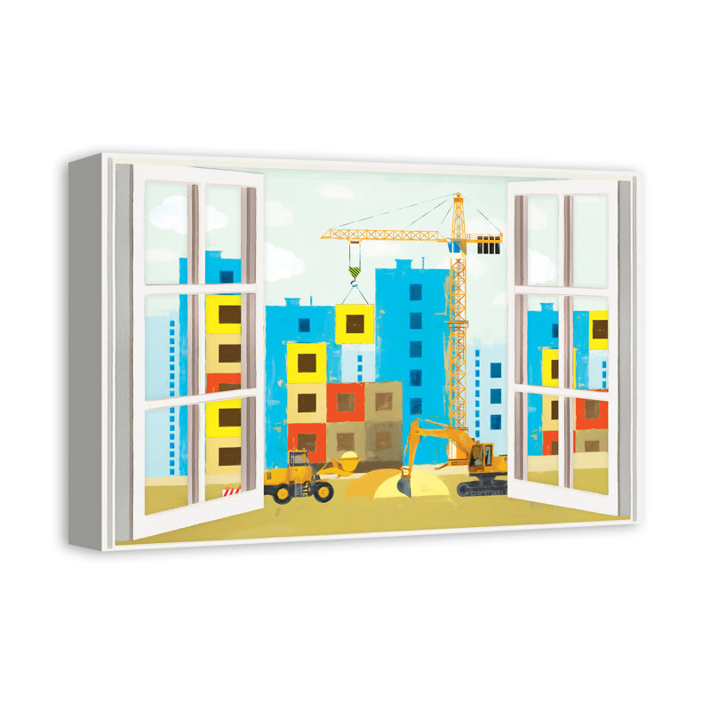 Art sur toile, "Fontanez City Construction Window", H 12 po x l 18 po x P 1,25 po