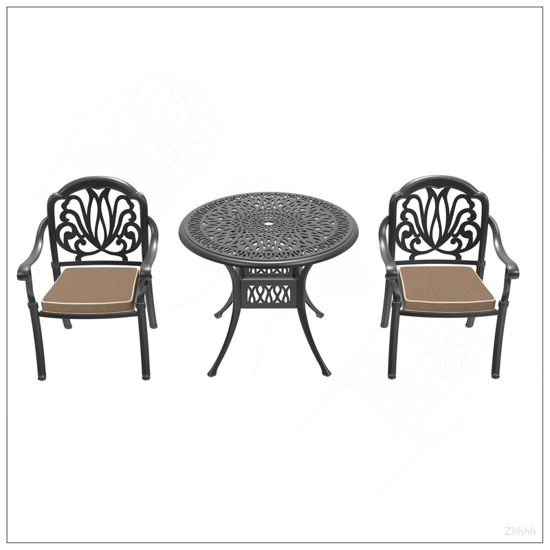 Ensemble de 3 meubles de patio en aluminium coulé avec coussins bruns
